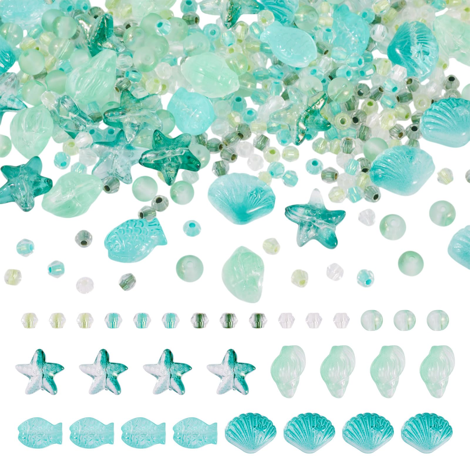 Kit de perles en verre de mer turquoise et étoile de mer à offrir pour loisirs DIY