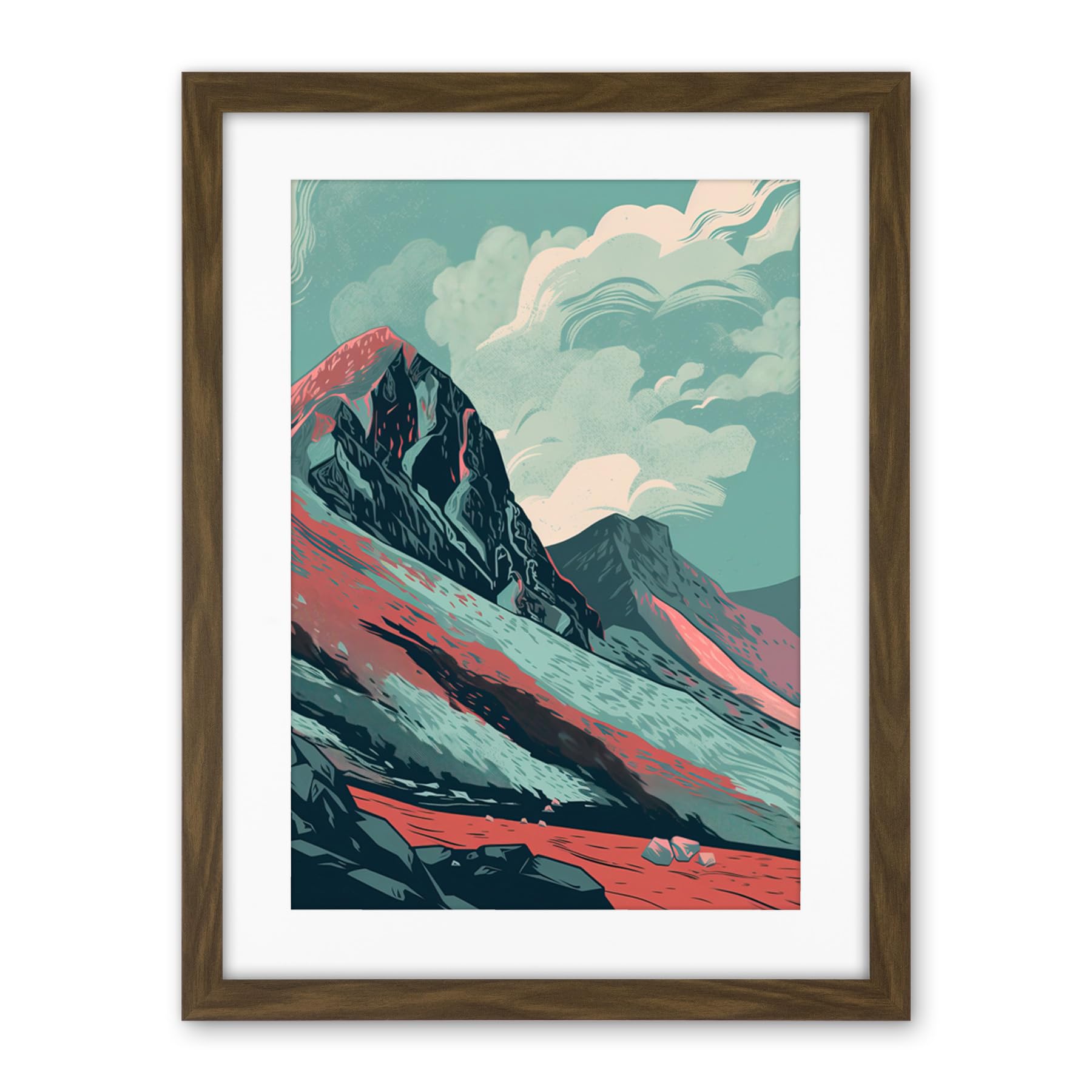 Artery8 Scottish Highlands Mountain Landscape Illustration Artwork Framed Wall Art Print 18X24 Inch