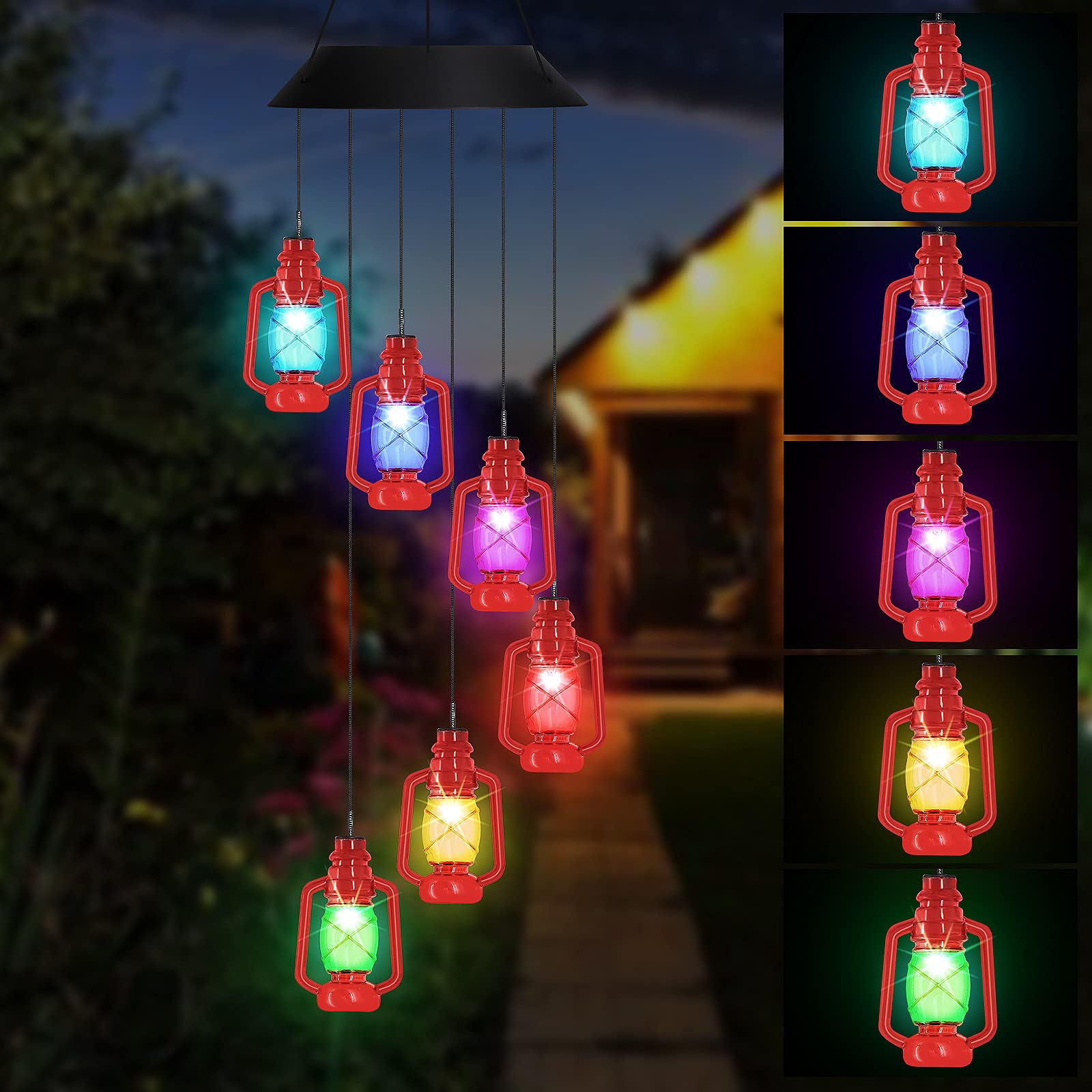 AceList Lanterns Solar Wind Chimes for Outside LED Lights, Color Changing Waterproof Windchimes Unique Outdoor Decor, Hanging Solar Power Wind Chime, Patio Yard Garden Home