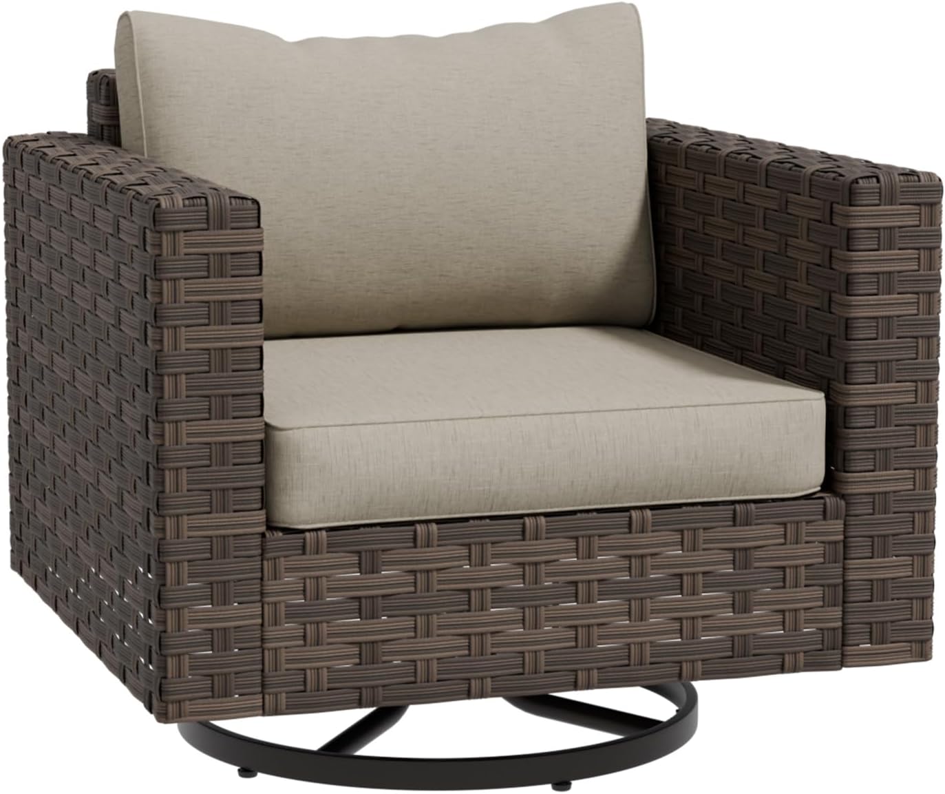 COOS BAY Lanai Chic Outdoor Swivel Rocking Chair, Patio Rocking Chair Set of 1, Deep Seat Patio Chair, Brown/Beige