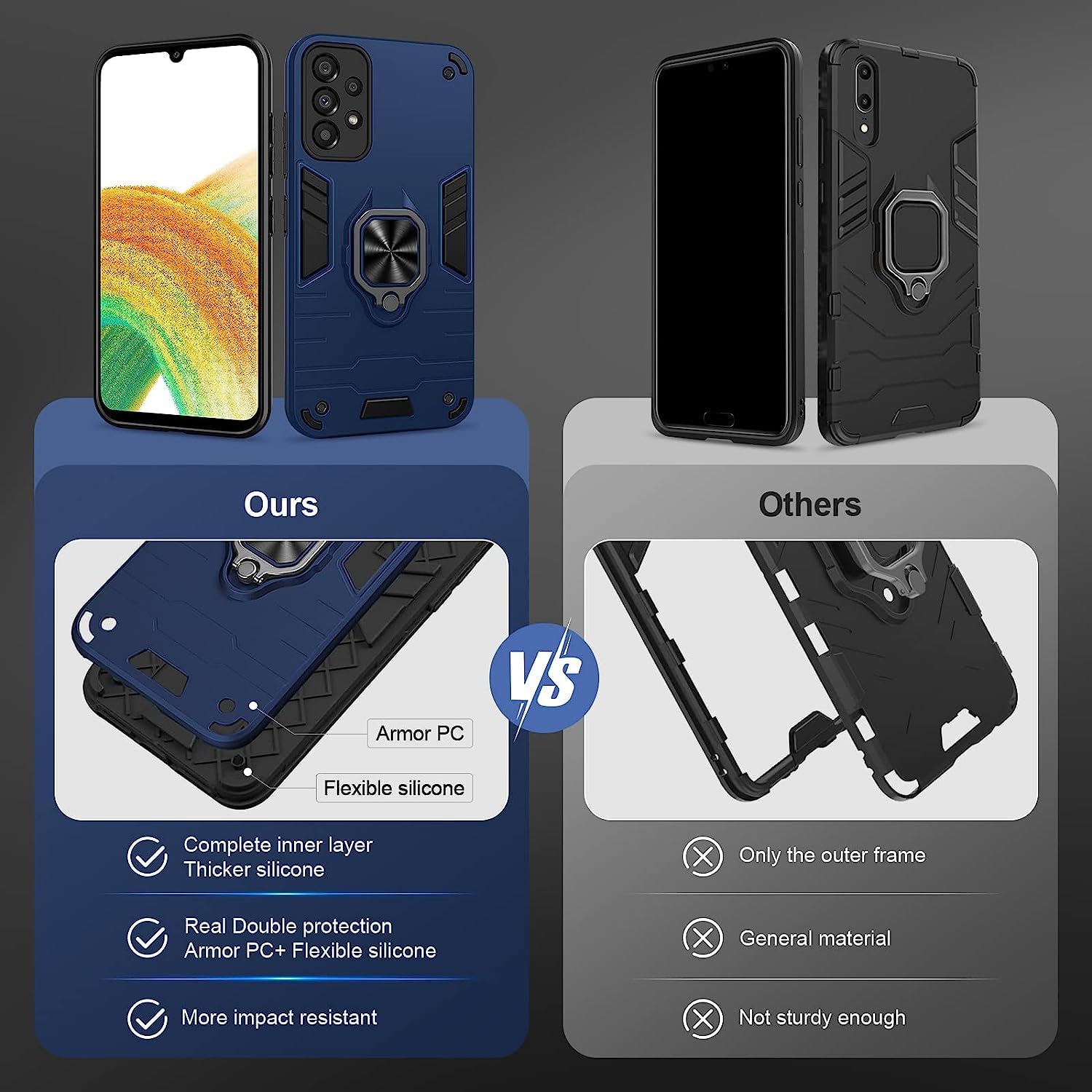 Funda para CMF Phone 2 Pro, Carcasa Antigolpes con Soporte anular metálico, Case Protectora de Grado Militar, Negro — view 223