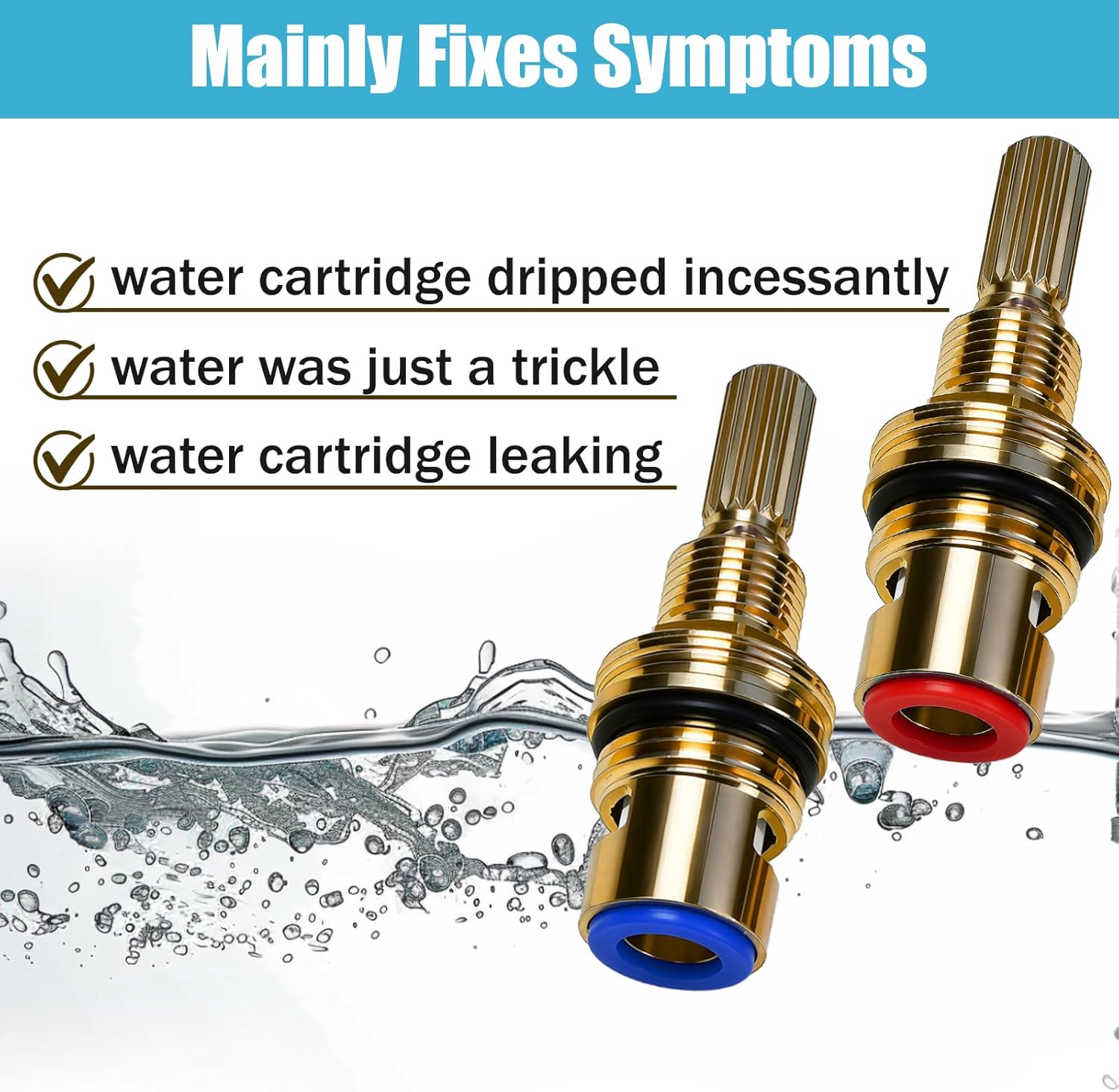 Brass 1-001 & Brass 1-002 Ceramic Valve Set - Compatible with Newport Hot & Cold widespread Cartridge Replacement, Easy Installation - Image 6