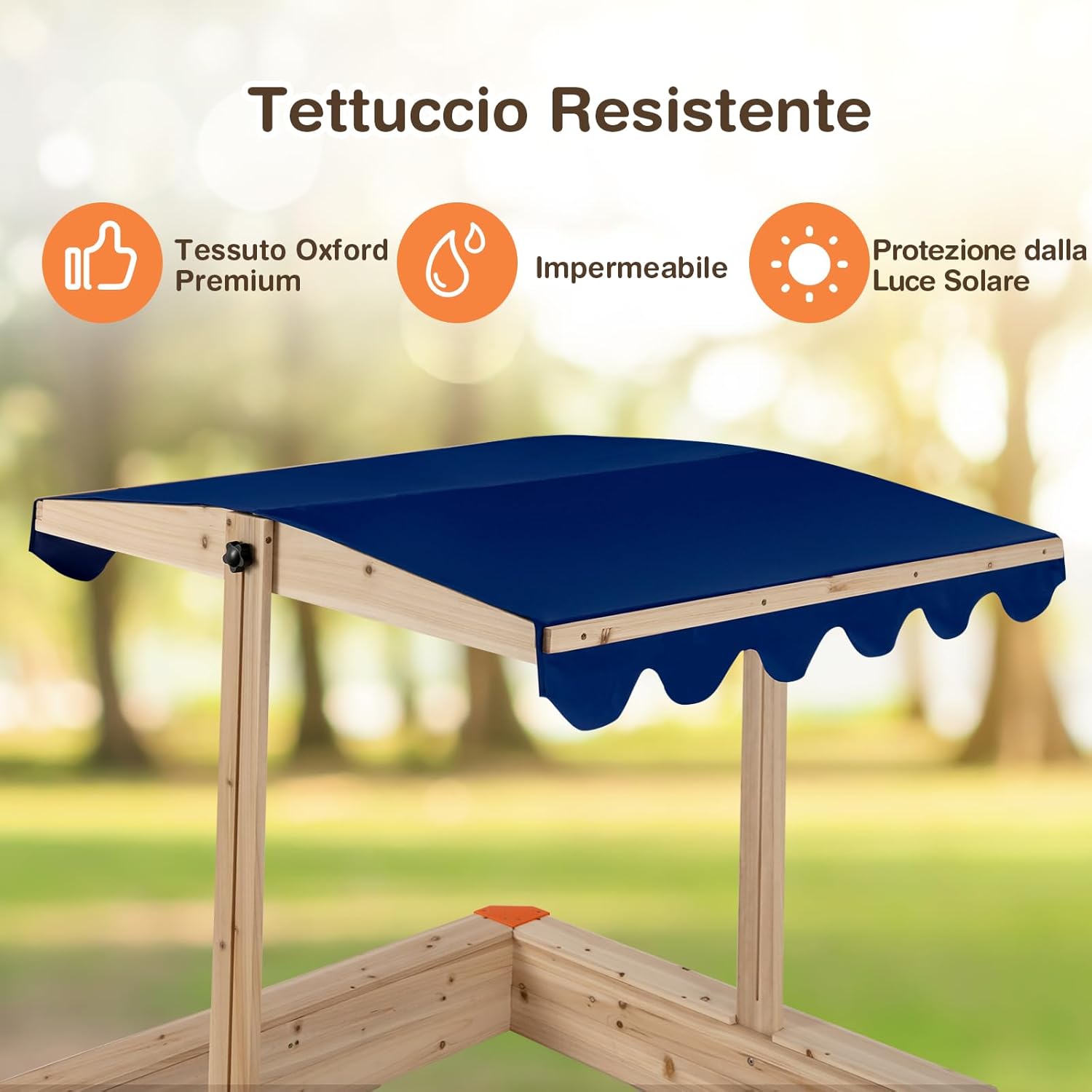 GYMAX Sandpit for Children with Adjustable Roof, Sandpit Outdoor Play Wooden Sandpit 121 x 121 cm, Garden and Beach Playbed with UV-Resistant Roof and Open Bottom Design