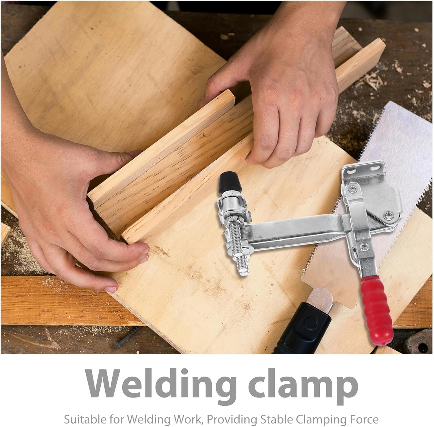 DOITOOL 2pcs Vertical Welding Toggle Clamps Quick Release Iron Fixed Clamp with Rubber Tip for Woodworking Workshop Desktop Holding and Positioning