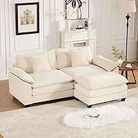 Vista 38 de Sofás seccionales grandes de 115.34" para sala de estar, sofá de pana color camel de asiento profundo de 3 plazas en forma de L, sofá seccional