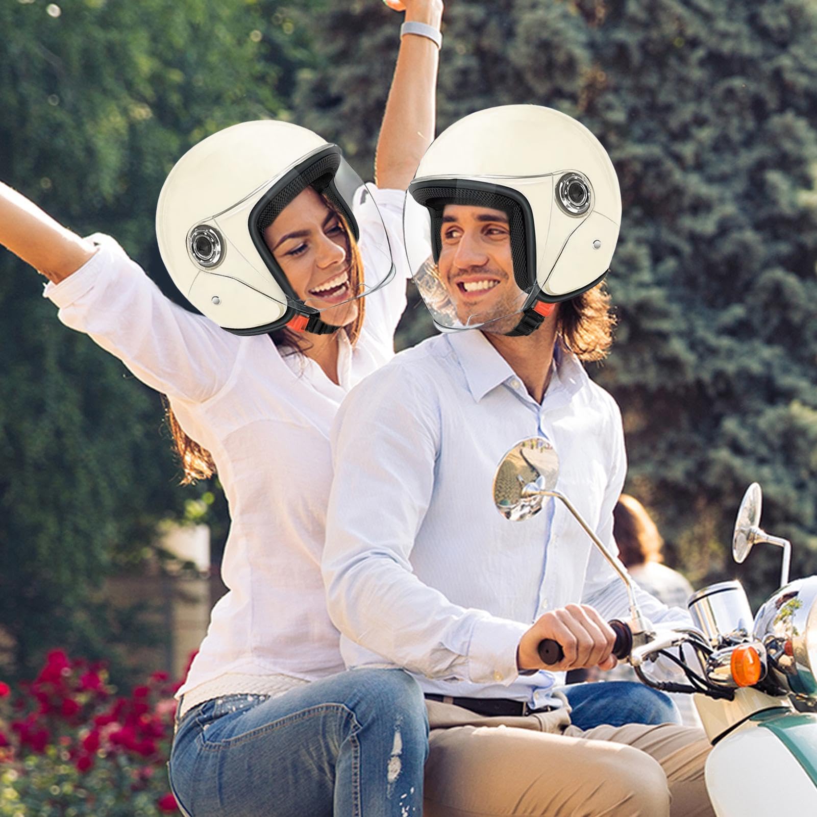Caschi Motocicletta - Casco Moto Mezzo Viso,Equipaggio Protettivo Traspirante Con Visiera,Per Pendolarismo Avventura all'Aperto Scooter e Sportbike