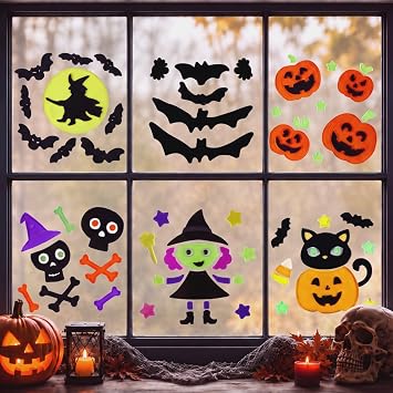 Sinload 6 Sheets Halloween Window Gel Clings, Cute Style