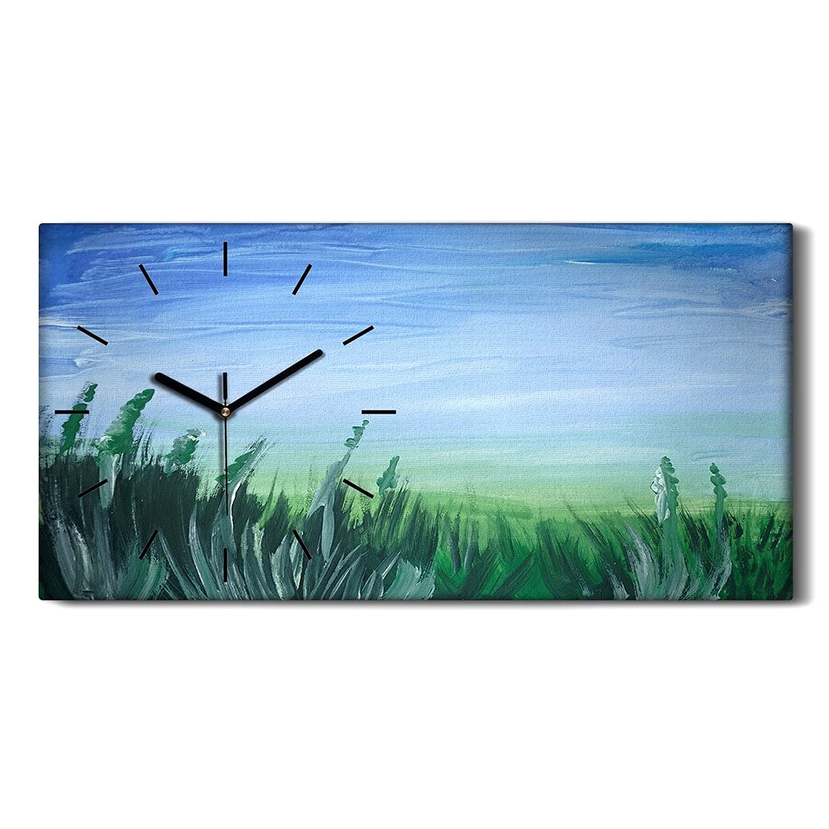 Horloge sur toile herbe de ciel 60x30cm décoration murale pour salon
