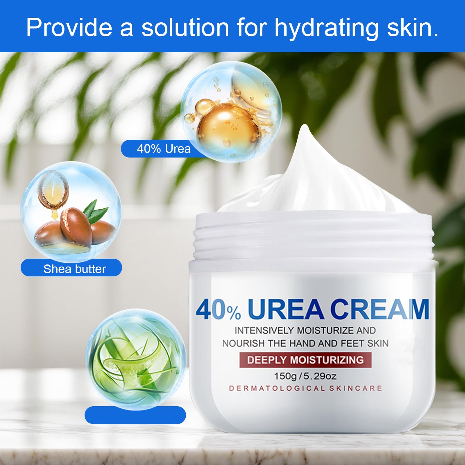 Crème à l'Urée 40% pour Pieds Très Secs et Abîmés, Crème Pied Hydratante et Cicatrisante, Emollient Pedicure et Soin Pieds Secs et Abimés pour Talons, Mains et Corps, 150g