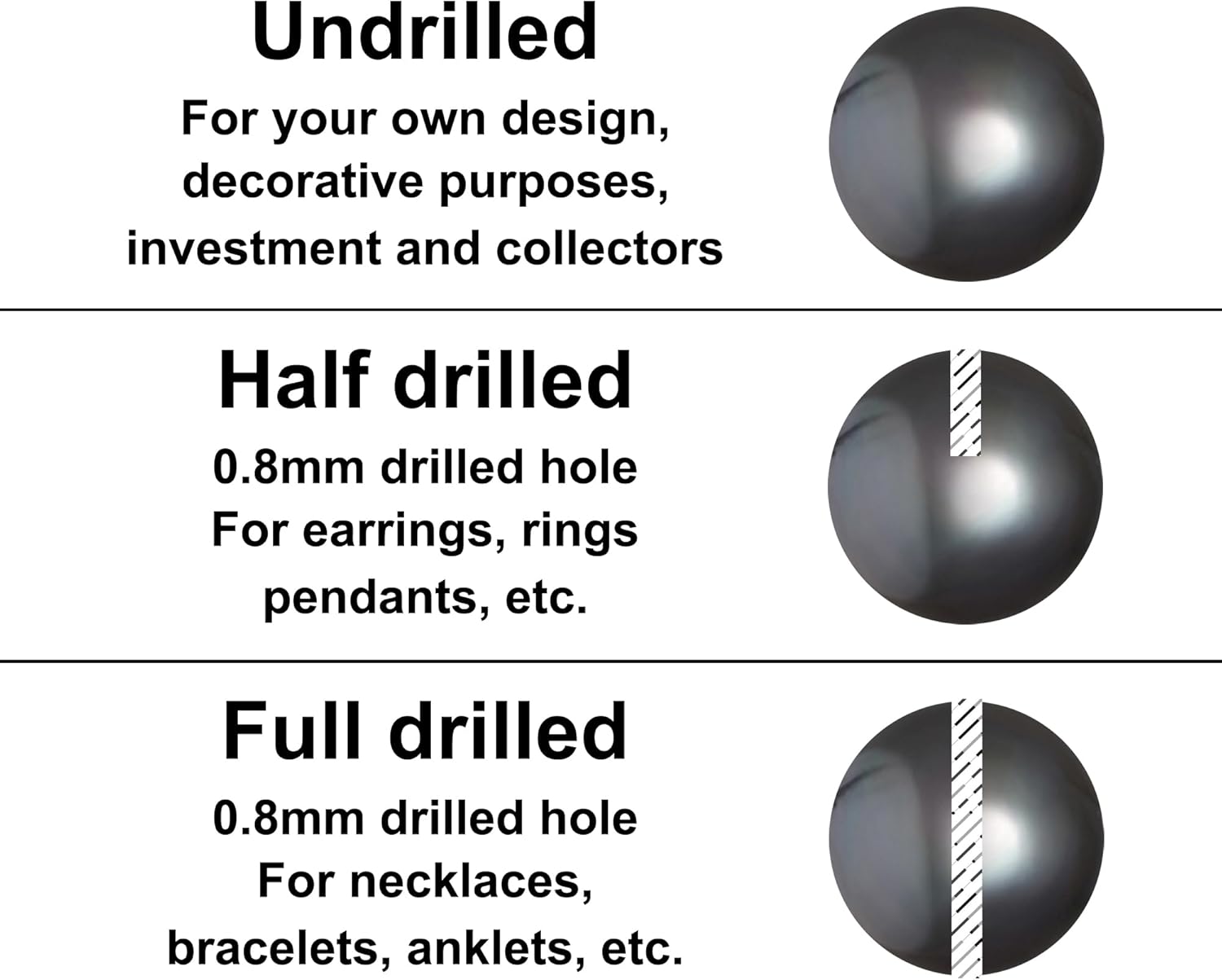 Japanese Freshwater Loose Cultured Pearls AAAA Graded Black Color 8mm Half Drilled for Jewelry Making Rings, Pendants, Earrings Add On Beads – Orien Jewelry