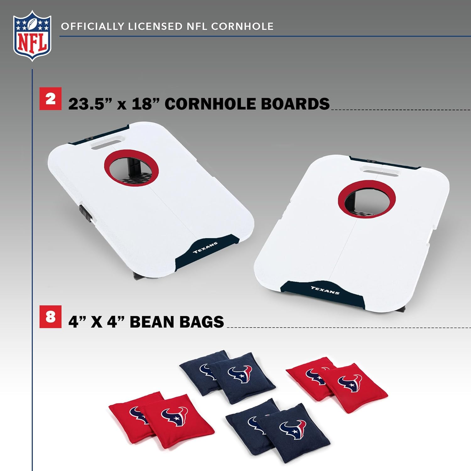 Wild Sports NFL Houston Texans Pro Football All-Weather Cornhole Set - Travel Bean Bag Toss Set Includes 8 Bean Bags