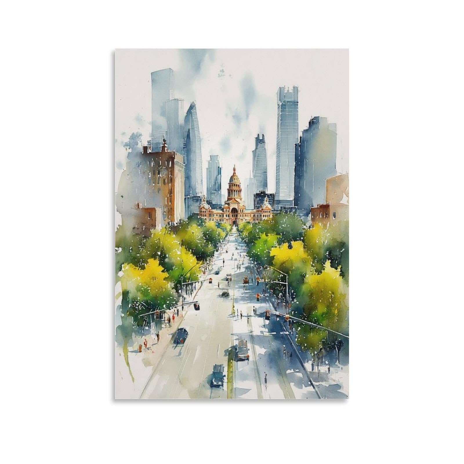 LCYNNH Dallas Watercolor Print Texas Travel Mid-Century Modern Art 08x12inch(20x30cm) Print Home Bedroom Office Living Room Decor Canvas