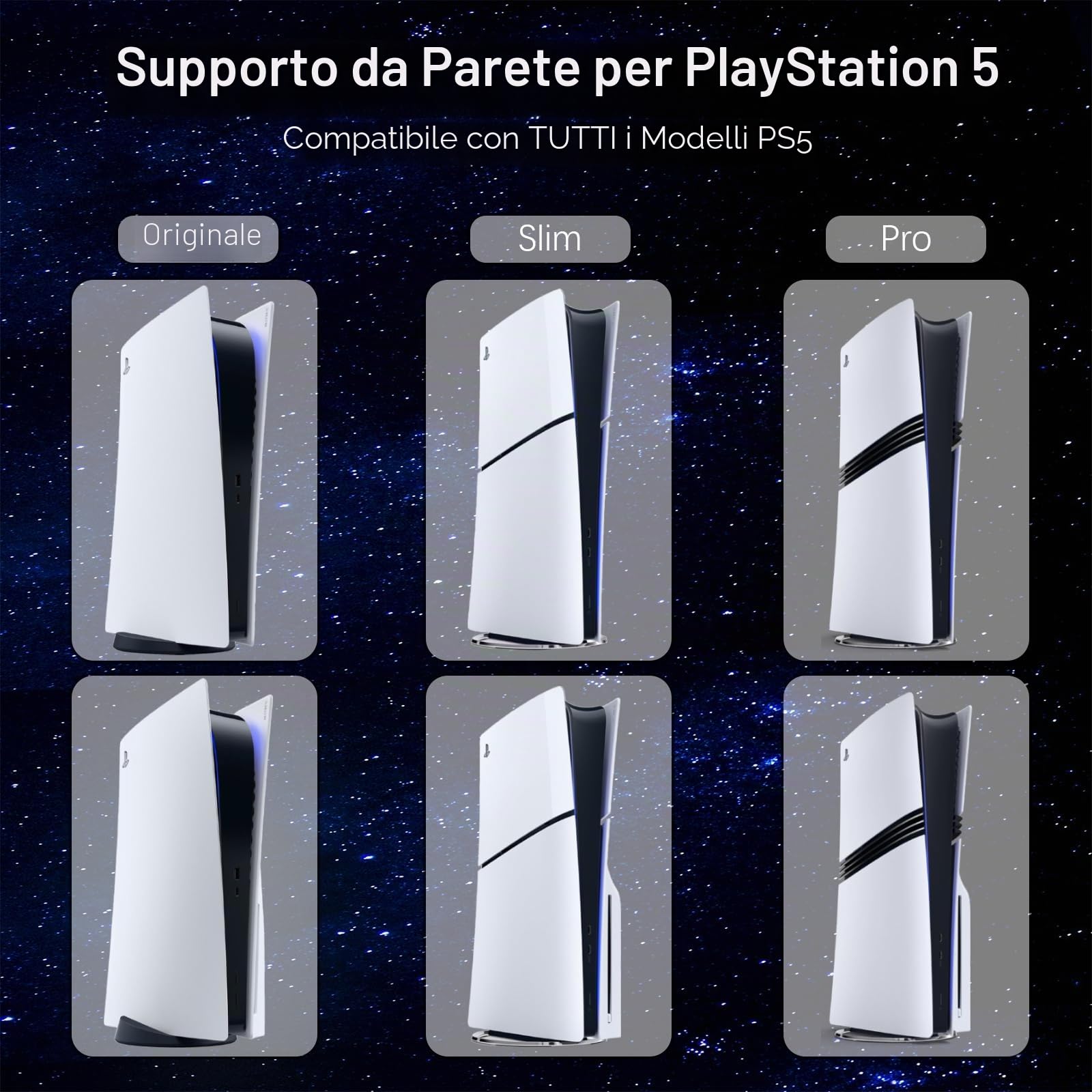 Hosanwell Supporto Parete per Console PS5/PS5 Slim/PS5 Pro con Stazione di Ricarica, compatibile con PS5 Versione Disco e Digitale, Stazione di Ricarica con Luce RGB Multimodale, Bianco