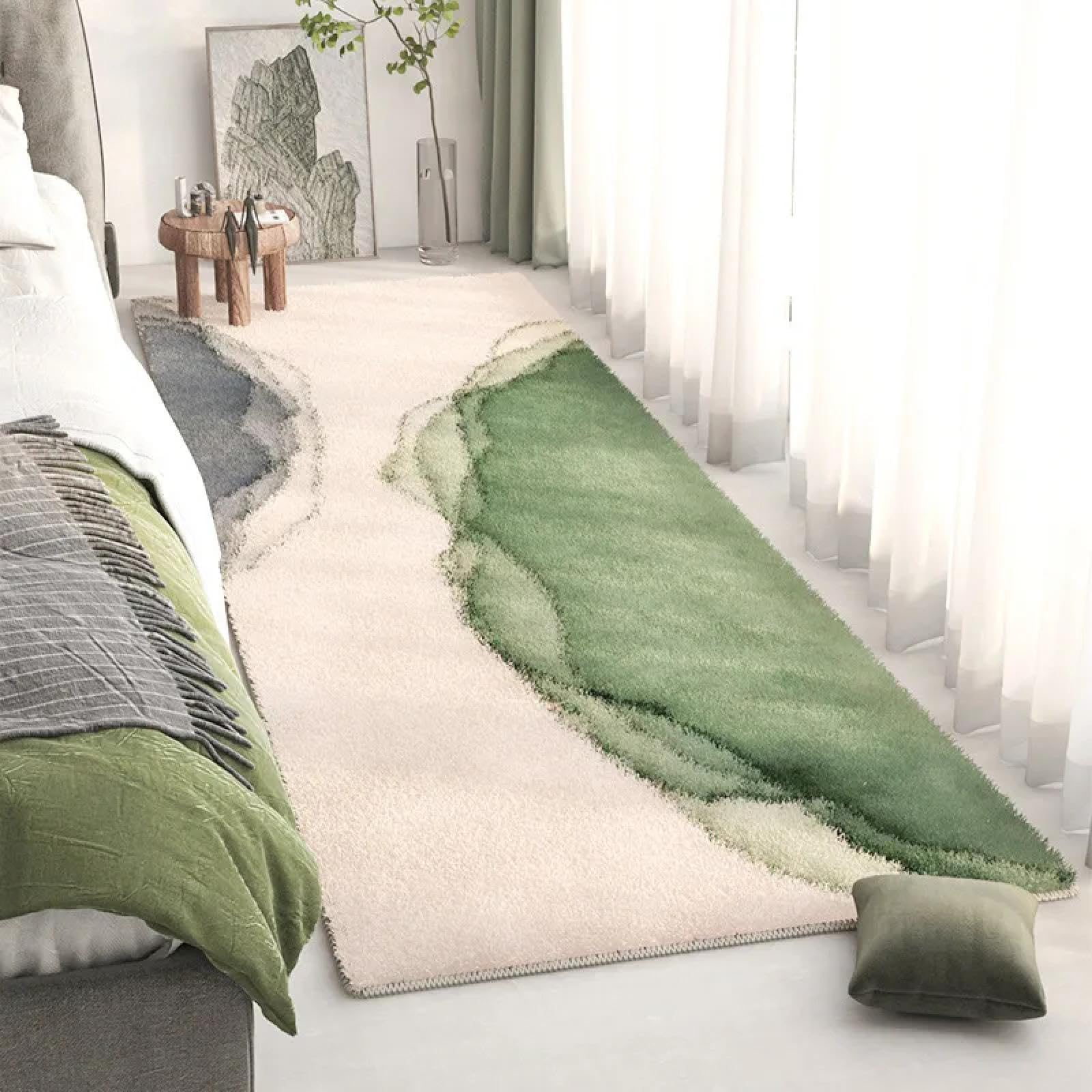 Tapis en cachemire vert 40x120cm pour chevet et décoration L-FYR-144