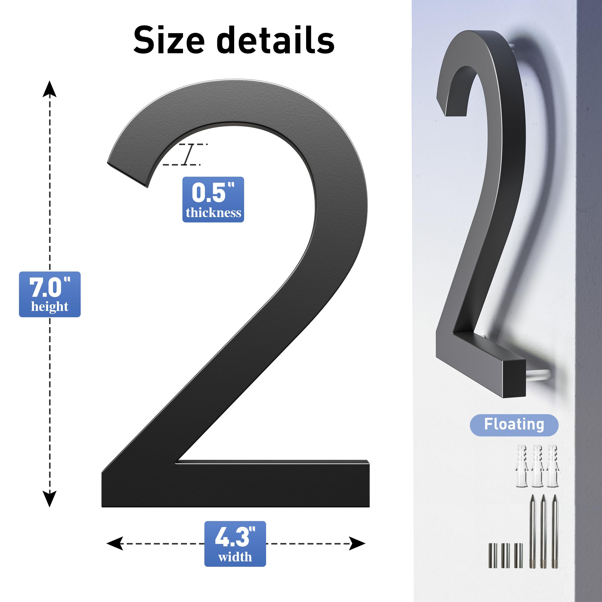 Numero Civico Esterno Moderno 3D JAONLD - Personalizzato, Resistente Alle Intemperie - Foto 3