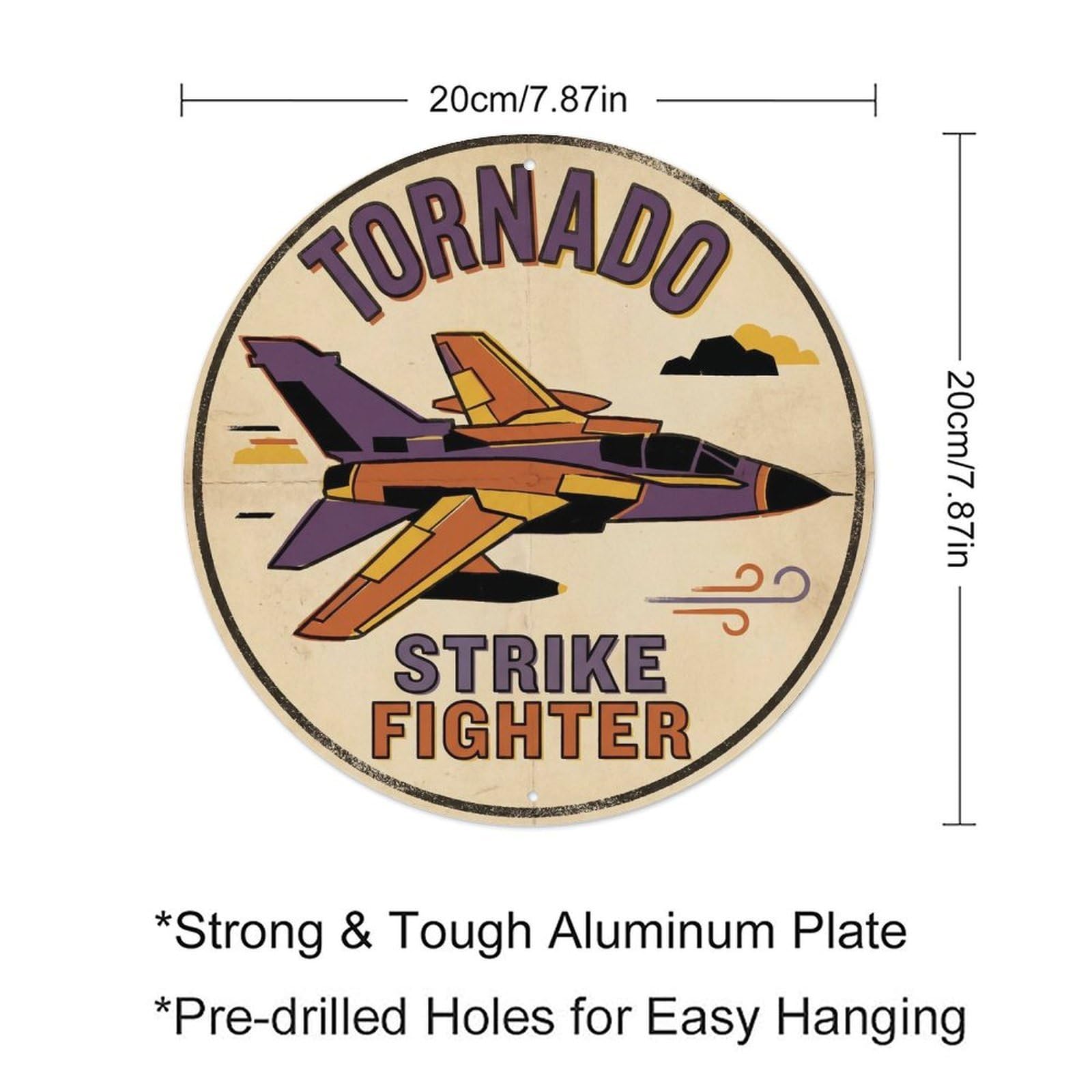 Tornado Cold War Military Aviation Multirole Strike Metal Tin Sign Plaque Wall Decor for Cafe, Man Cave, Club Bar, Office, Home Garden Round Metal Poster 8x8Inch