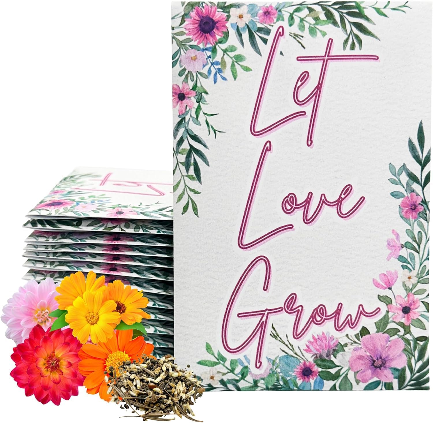 Wildflower Seed Packets Love in Bloom Party Favors (Pack of 30) - for Wedding Engagement Anniversary Bridal Shower Favor (Let Love Grow Cursive)