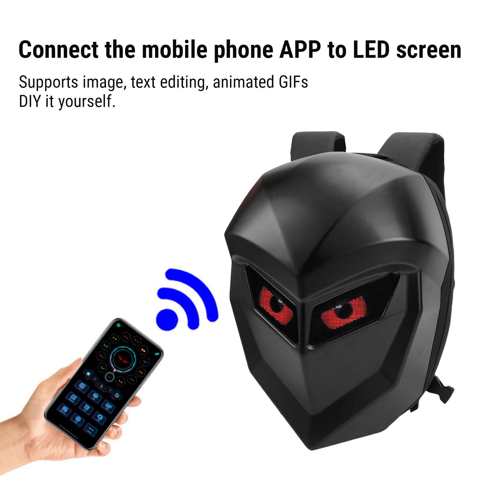 Naroote Zaino per Moto a LED, Schermo a Colori Programmabile Fai-da-te da 20 Litri Zaino per Laptop Impermeabile con Spallacci Regolabili, per Viaggi in Bicicletta (BLACK)