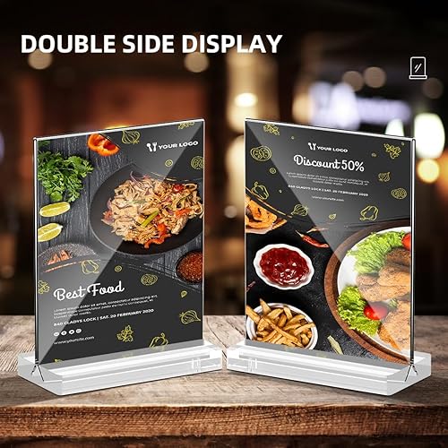 Miniatura 4 de PPH-Sisy Soporte de letrero acrílico de 5 x 7 pulgadas, soporte de exhibición transparente de doble cara, base gruesa y ampliada, en forma de T,