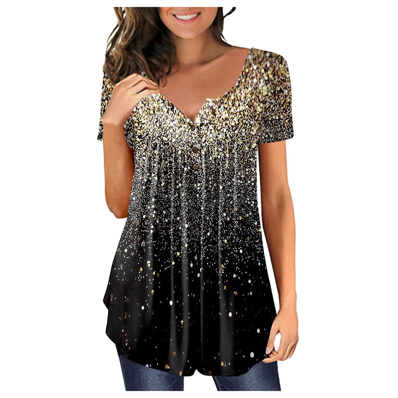 Damen Elegant Klassischer Schnitt Hemd Mit Kurzen Ärmeln Kurzärmeliges Bluse Langarm Tech-Stretch Pullover Tops Lässige T-Shirt Rundhals Klamotten Sommer Top