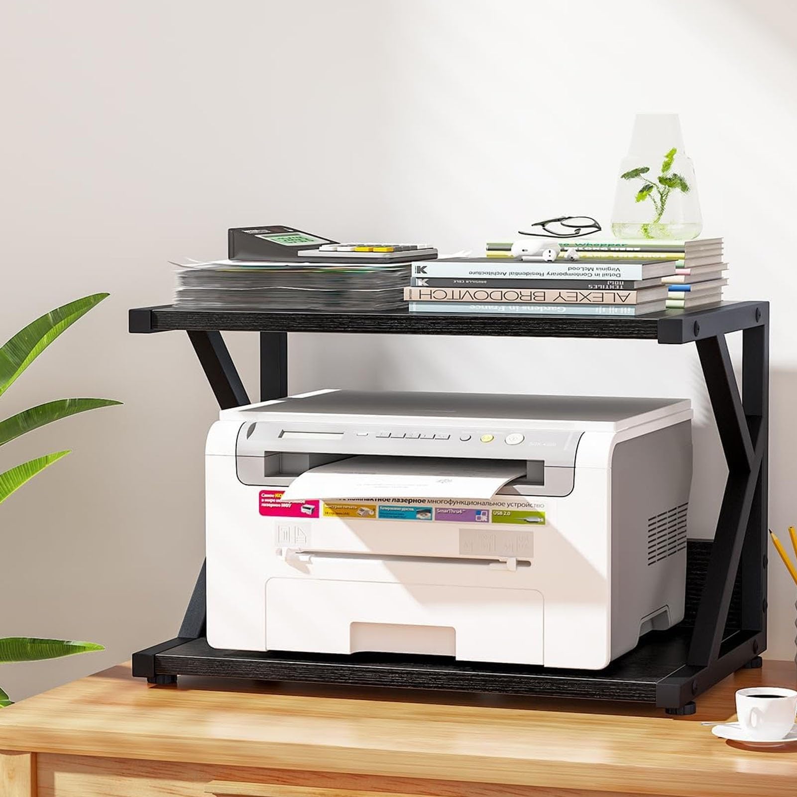 Soporte multifuncional para impresora, estante de pie con estante de almacenamiento para suministros de oficina, escáner, fax, libro de archivos, organizador compacto de escritorio