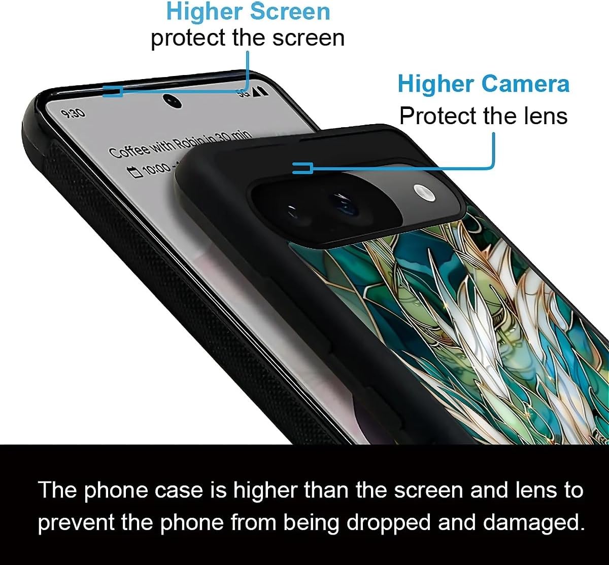 CARLOCA Compatible with Google Pixel 10 10 Pro Case Design for Girl Shockproof Anti-Scratch Hard PC Back Case Esthetics Fashion Pattern Teal White Dragon Stained Glass image 3