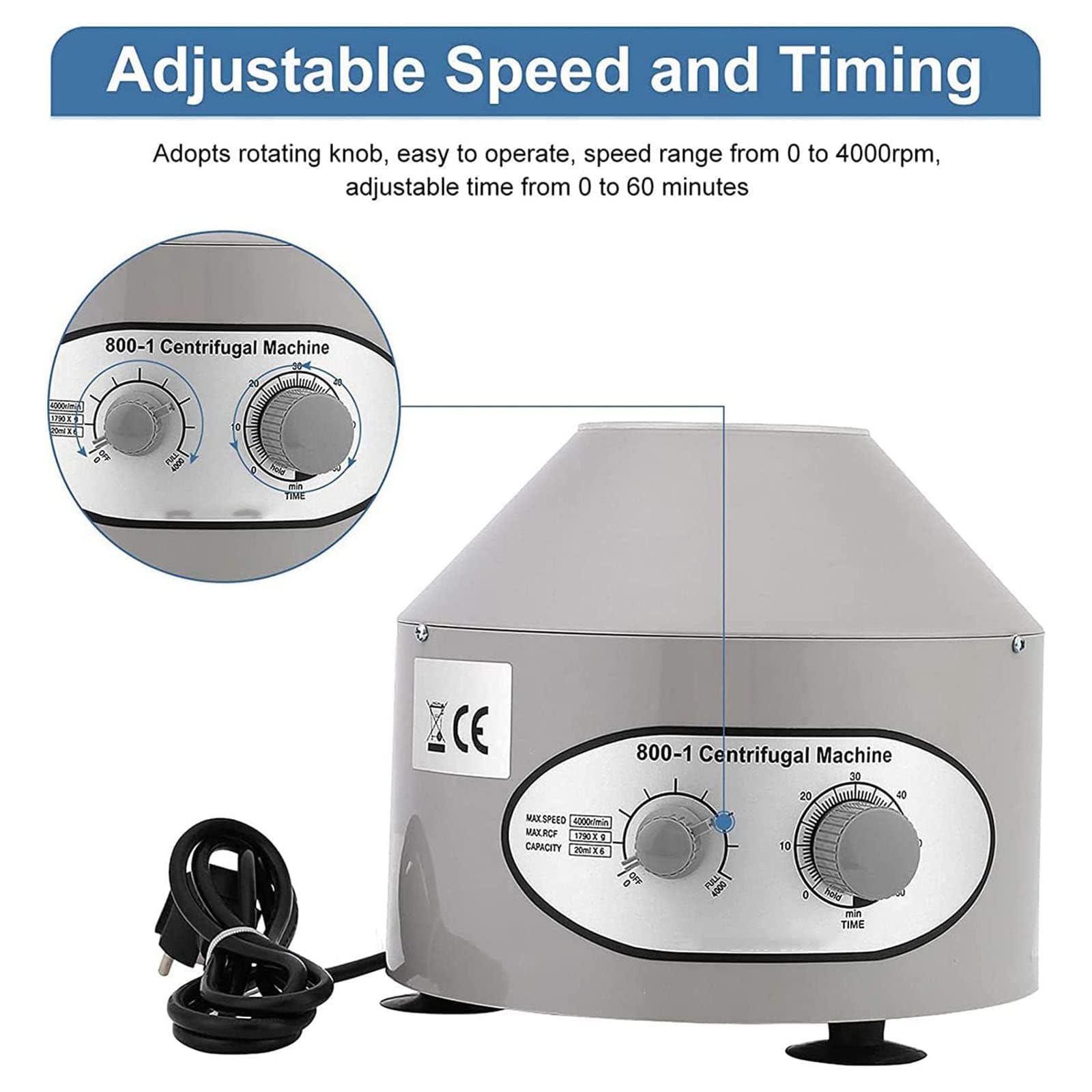Máquina centrífuga de sobremesa, Mini centrífuga, centrífuga eléctrica de Laboratorio, con Temporizador y Control de Velocidad, Rango de Tiempo de 0-60 Minutos, 4000 R/min, para investigación