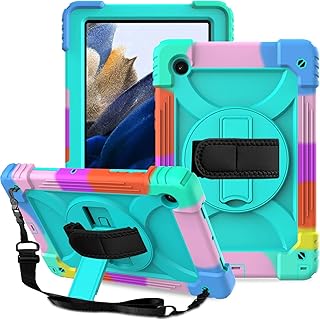 LTROP Case for Samsung Galaxy Tab A8 10.5 Inch 2022 (SM-X200/X205/X207), Galaxy Tab A8 Case, Protective [Hand Shoulder Strap] [Swivel Stand] Kids Case for Samsung Galaxy Tab A8 10.5” 2022, Aqua Teal
