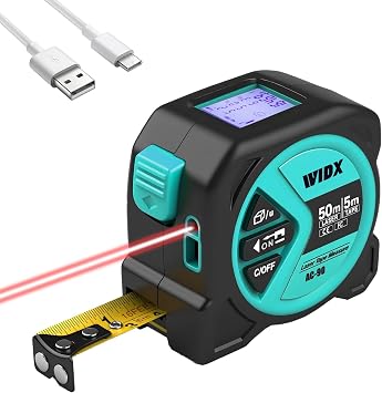 WIDX 2 in 1 Laser Tape Measure,164ft Laser Measurement & 16ft Tape Measure | Laser Distance Meters with Magnetic Hook, LCD Display, in/Ft/M/Ft+n, Linear/Area/Volume/ Pythagorean for Different Scenarios