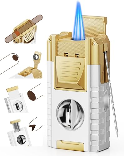6-in-1 Torch Lighter with V Cutter, Straight Cutter, Punch, Holder
