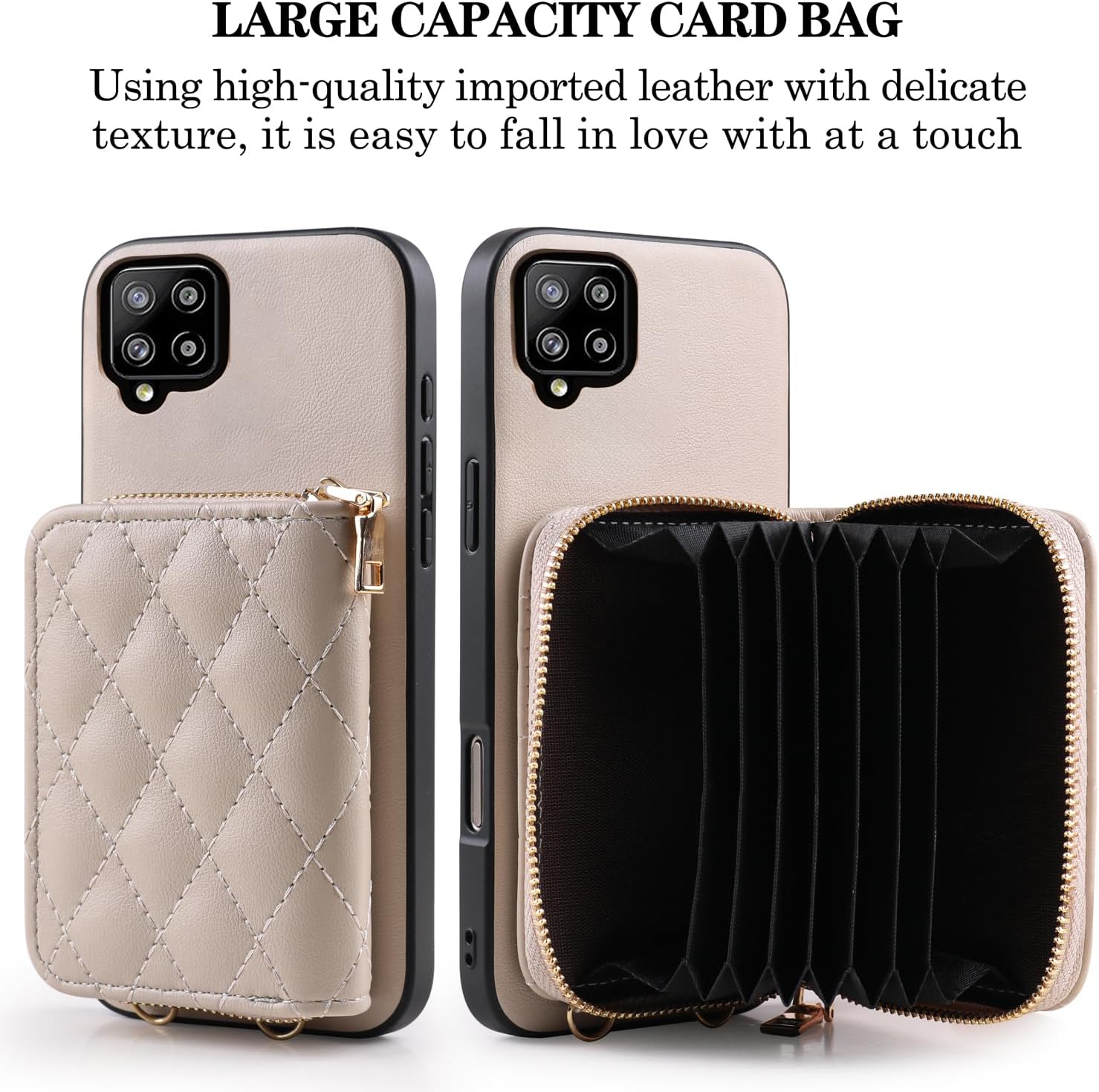 Argyle Wallet Cover for Samsung Galaxy A42 5G with Screen Protector Shoulder Strap, Luxury PU Leather Zipper Organ Card Holder Stand Phone Case for A 42 G5 42A S42 4G 2021 Women Girls Khaki