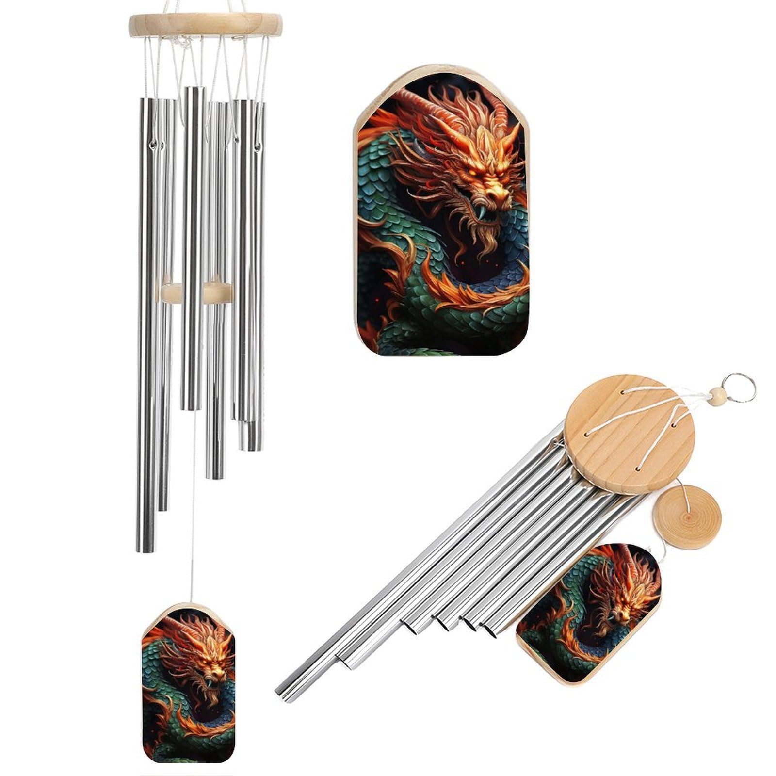 Carillon éolien commémoratif dragon en métal | Cadeau de condoléances et souvenir jardin