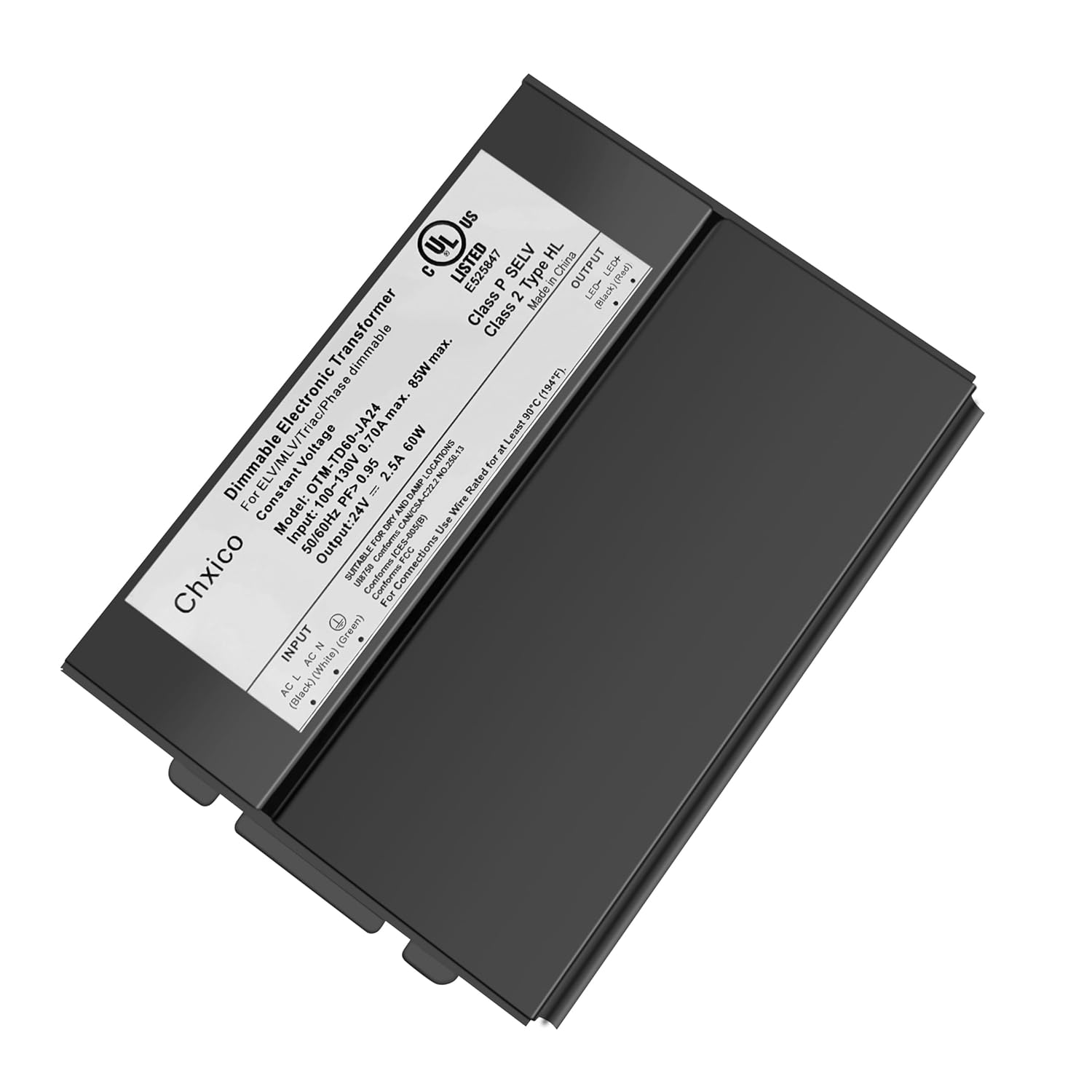 60W 24V Dimmable LED Driver, Triac/Phase/ELV/MLV Dimmable Power Supply, AC to DC Transformer for LED Light, Compatible with Lutron and Leviton Dimmers, UL Listed, Class 2