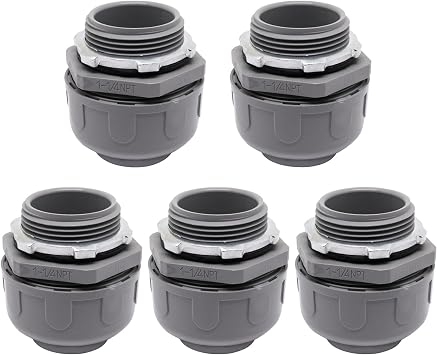 Non-Metallic Liquid Tight Conduit Connector, Flexible Conduit Fittings Electrical PVC Fittings 1-1/4 Inch, 5Pcs