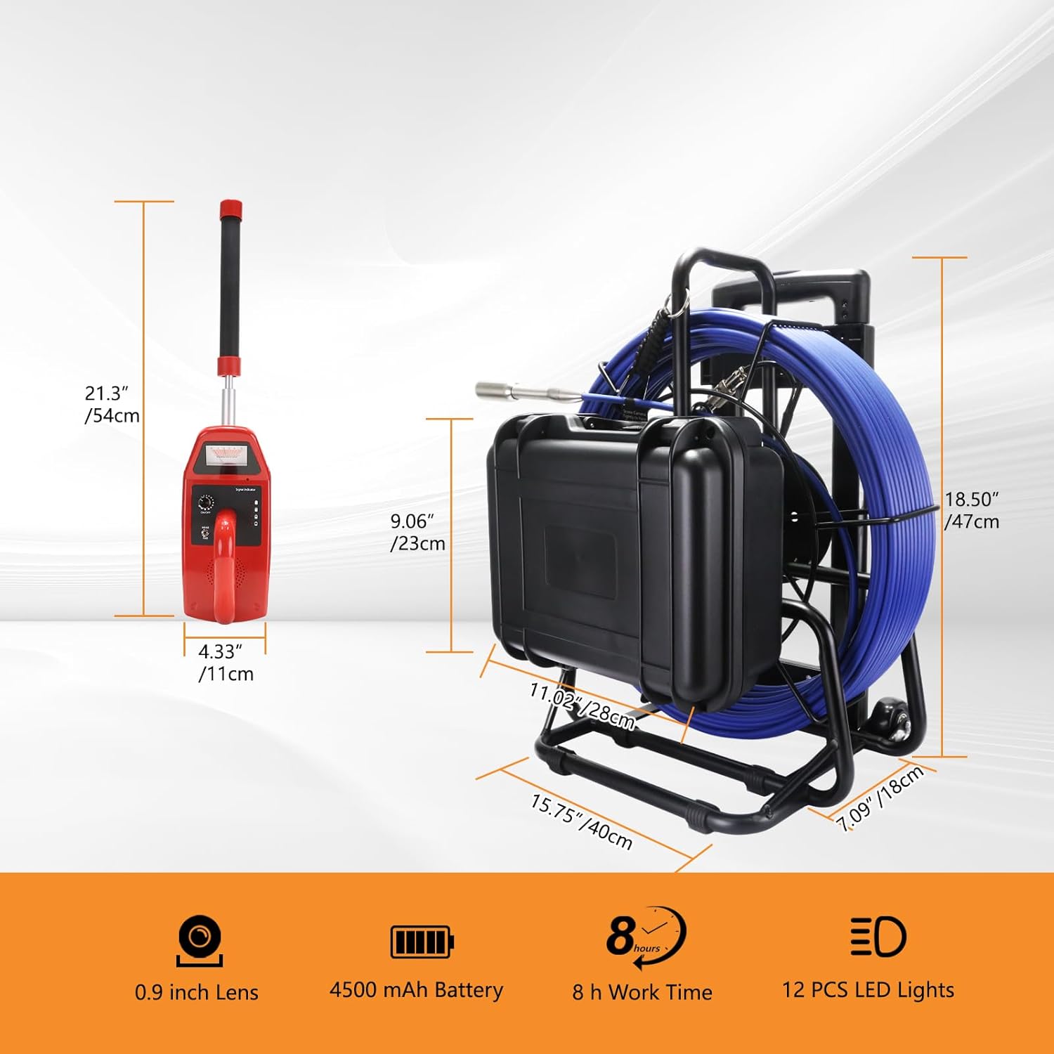 Sewer Camera with Locator,165FT/50M,Retractable Handle and Wheels,7MM Cable, 9'' IPS Drain Inspection Camera with DVR,IP68 Plumbing Snake with 12 Lights for Home,Duct Pipe Inspection