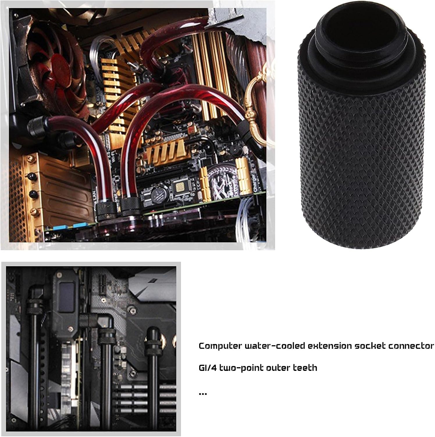 YINETTECH 4pcs G1/4 Black Water Cooling Extension Adapter 30mm Brass with O- Ring Rubber Extended Plat for Computer Water Cooling System - Image 3