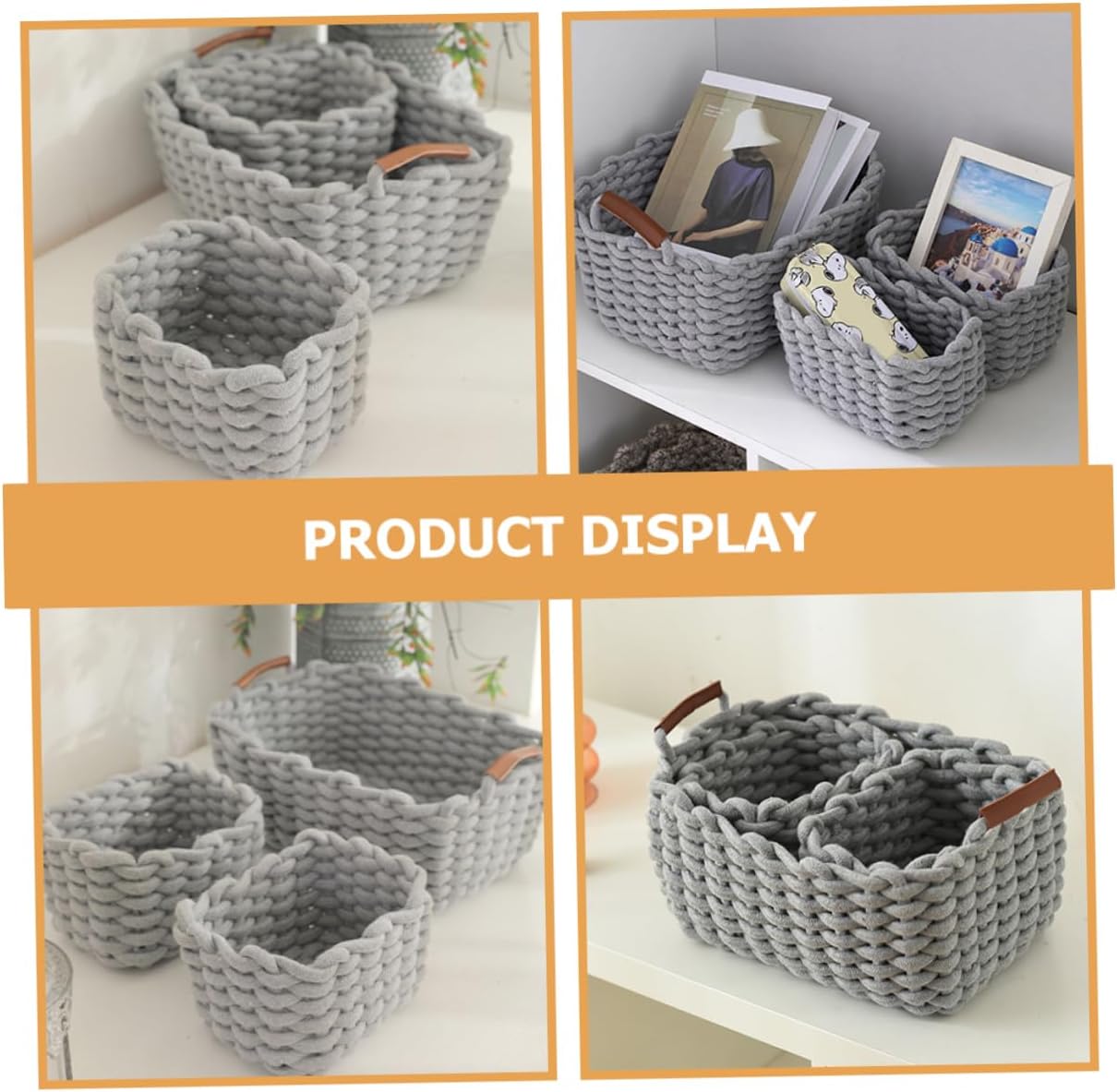 1set Cotton Rope Woven Storage Basket Versatile Organizer for Toys Clothes and Household Items Collection Handles for Easy Carrying
