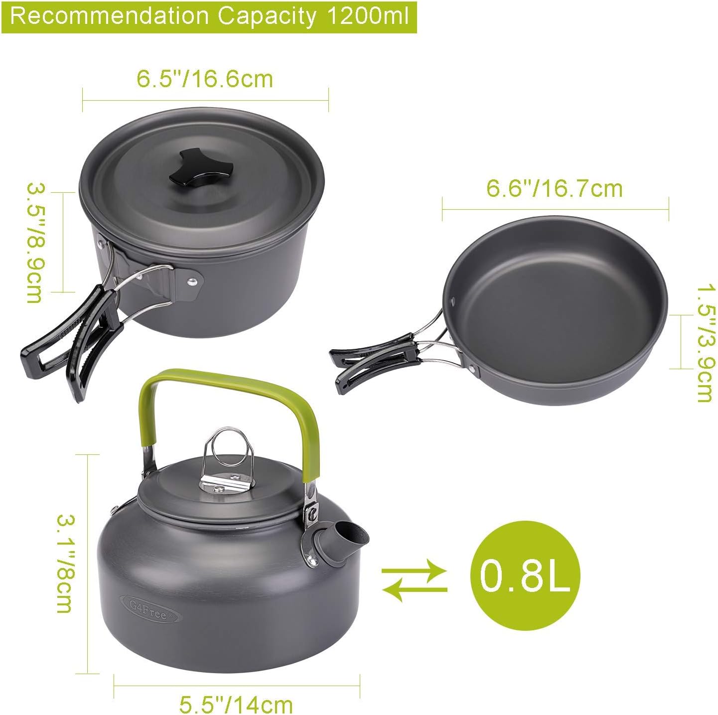 G4Free 15 PCS Camping Cookware Mess Kit Campfire Kettle Outdoor Hiking Backpacking Picnic Cooking Pot Pan Bowl, Mini Stove, Stainless Steel Cup, Knife Spoon Set