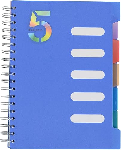 Cuaderno de 5 asignaturas, 1 pieza en azul oscuro de 10 pulgadas x 7 pulgadas B5 en espiral con cubierta de plástico impermeable y suave, 300