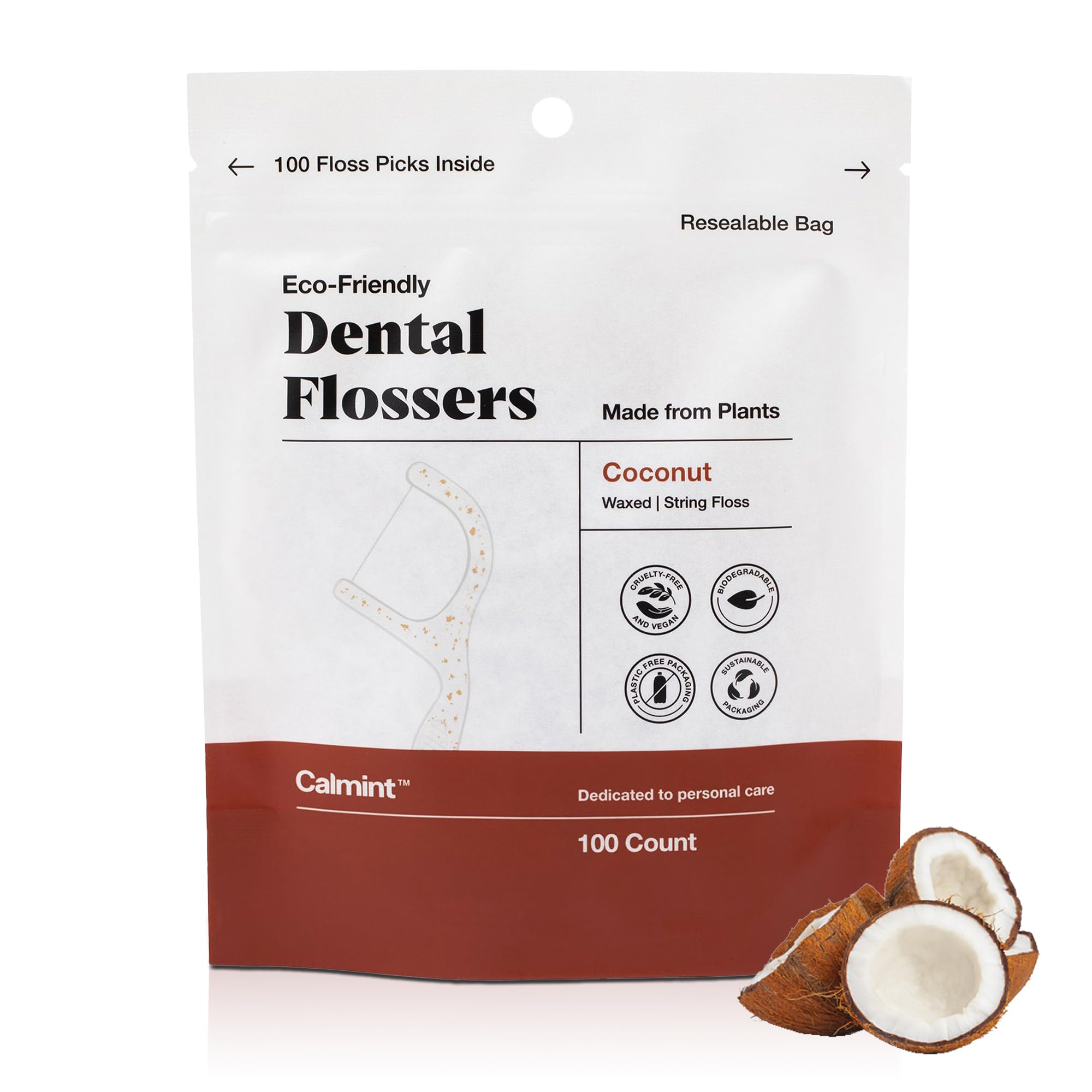 Eco-Friendly Dental Flossers - Infused with Essential Oils | Biodegradable | Natural Plastic-Free Handle for Adults & Kids | Soft for Tooth & Gum Health | Vegan Oral Care (100, Coconut)…