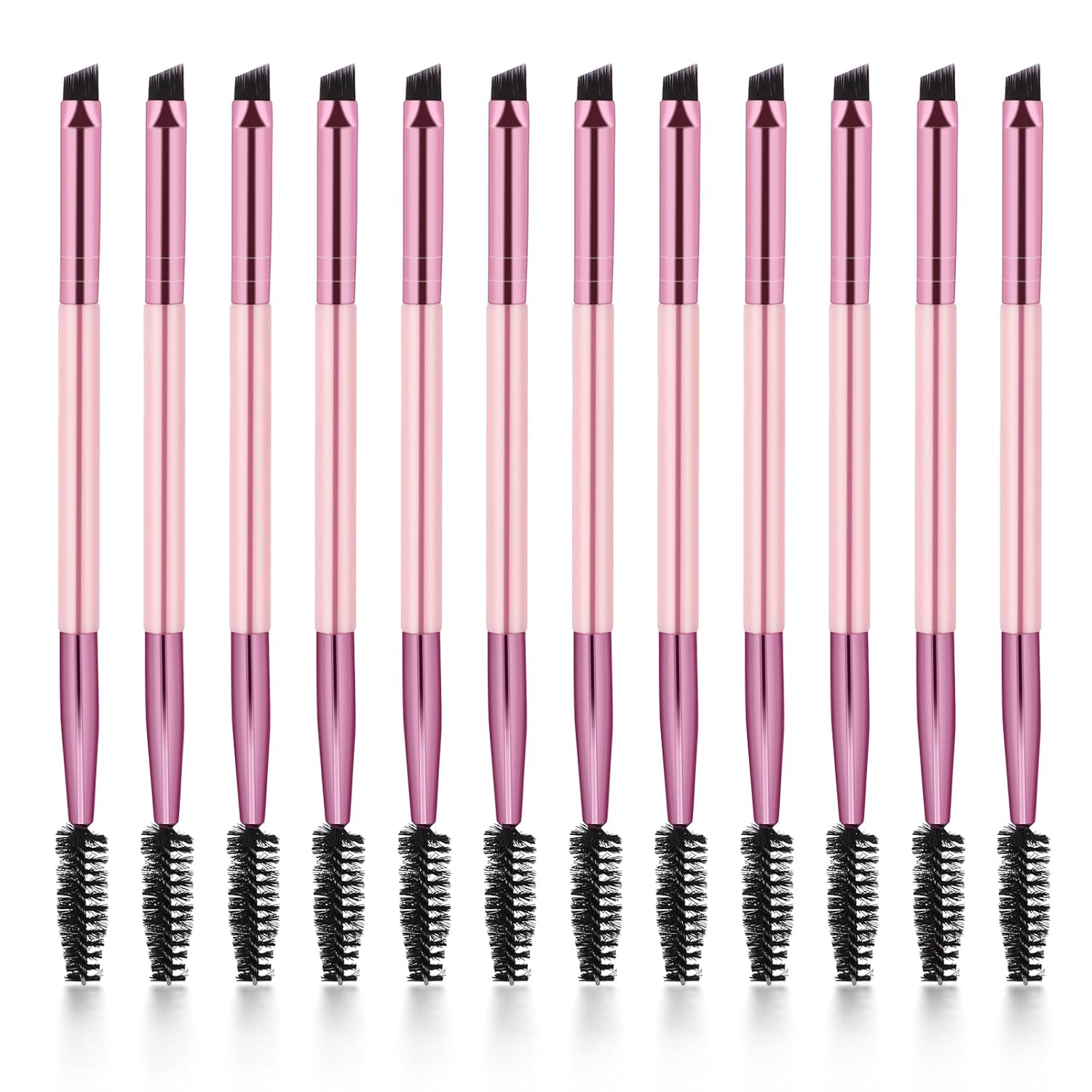 Vin Beauty 12-Piece Dual-Ended Eyebrow Brush Set - Angled Brow Brush & Spoolie for Precise Shaping, Grooming & Filling