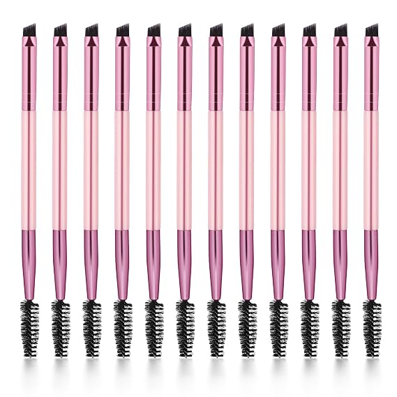 12-Piece Dual-Ended Brow Brush Set - Angled Eyebrow Brush, Spoolie, Shaping & Filling for Precise Brow Brushing