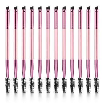 12-Piece Dual-Ended Brow Brush Set - Angled Eyebrow Brush, Spoolie, Shaping & Filling for Precise Brow Brushing