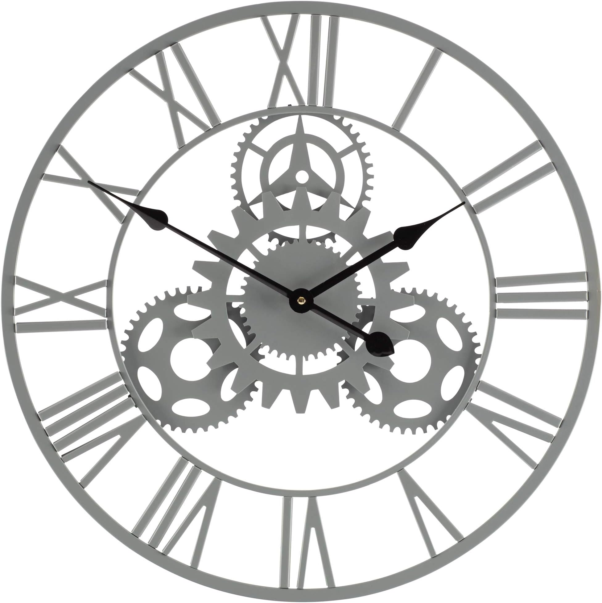 Wyegate Outdoor Garden Wall Cog Clock Large Weatherproof with Roman Numerals, Diameter 57cm (Grey)