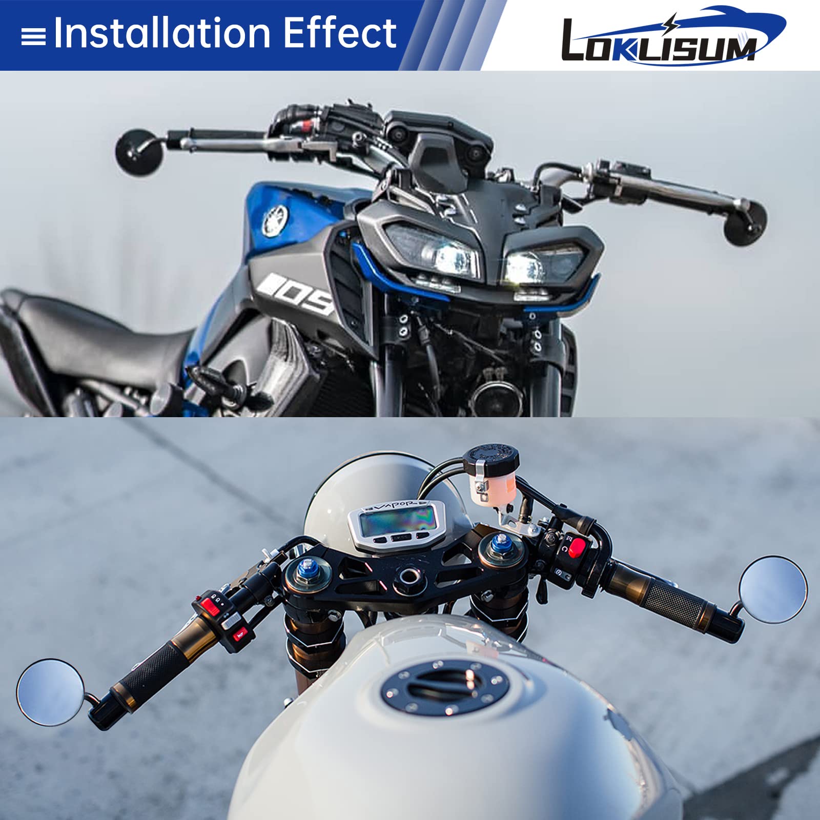 Retroviseur Moto Universel CNC Rétroviseurs Latéraux Moto pour Embouts de Guidon 7/8" 22mm Compatibles avec Vélo Moto Scooter électriques Z1000 Z750 FZ6 SV650 SV1000 CB1000R CBF125 Monster M696 821