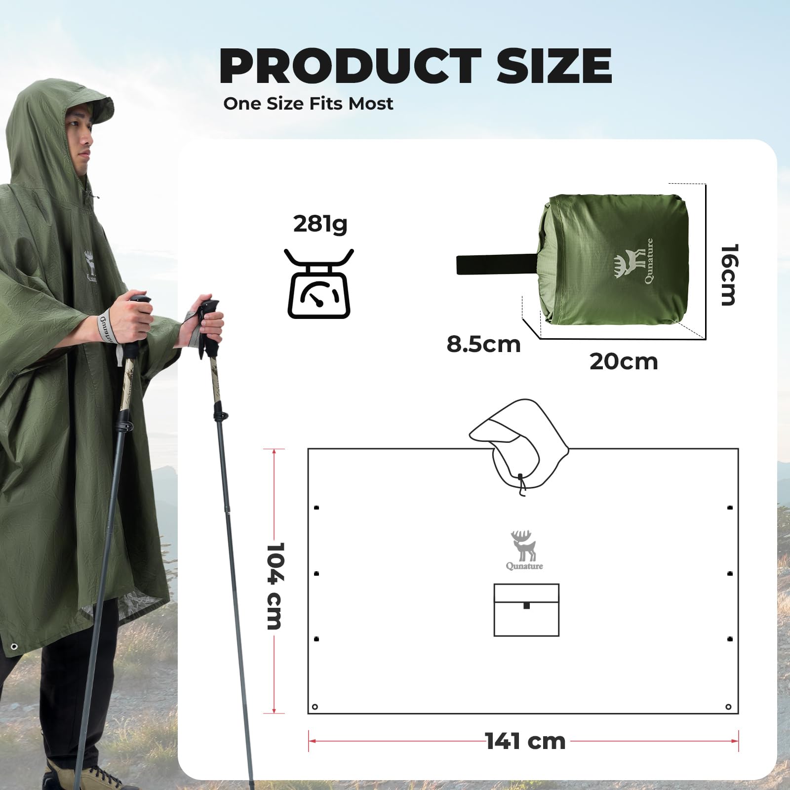 Poncho de Lluvia Transpirable Impermeable Multifuncional para Hombre y Mujer, Chaqueta de Lluvia Larga Ligera para Ciclismo Senderismo Deportes al Aire Libre