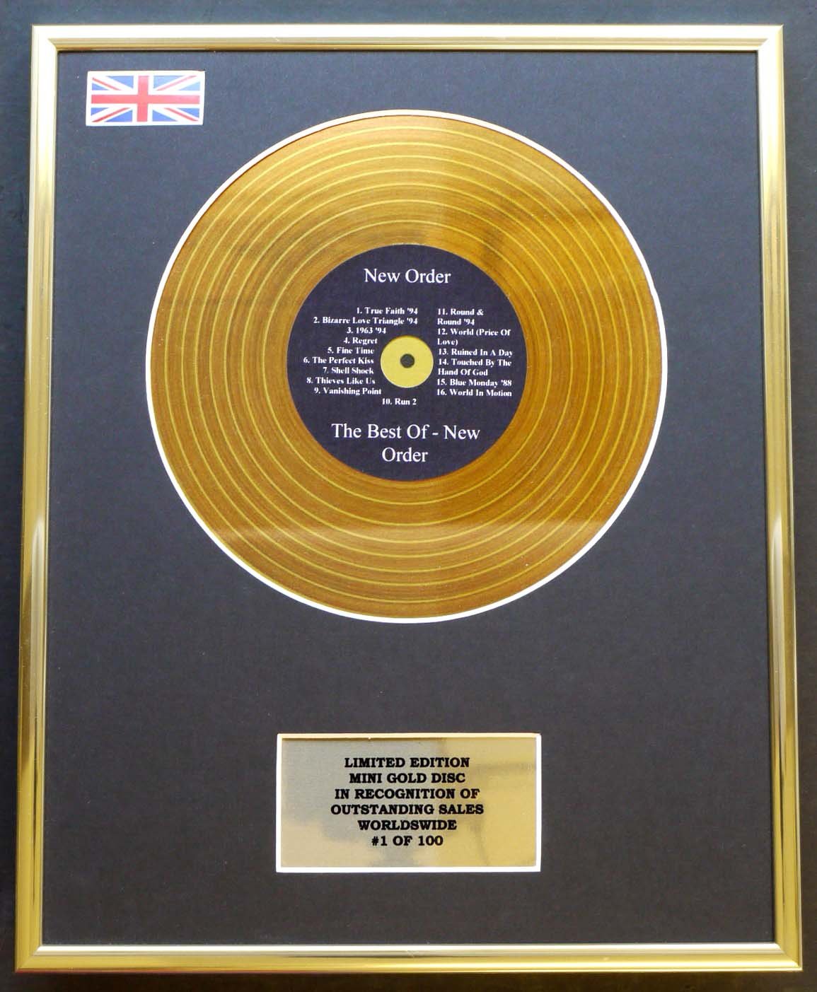 NEW ORDER/MINI GOLD DISC DISPLAY/LIMITED EDITION/COA/THE BEST OF - NEW ORDER
