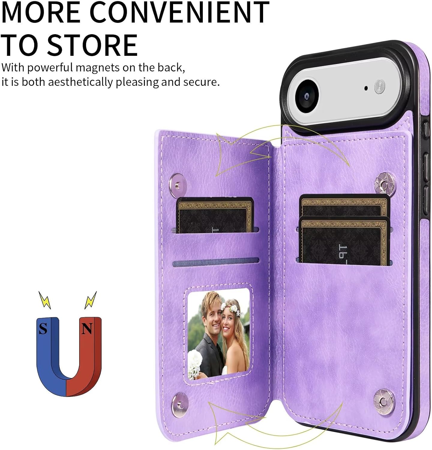 for iPhone 17 Air Wallet Case with Card Holder, Finger Ring Holder Kickstand PU Leather Magnetic Clousure Shockproof Phone Case Cover for Women and Men Purple