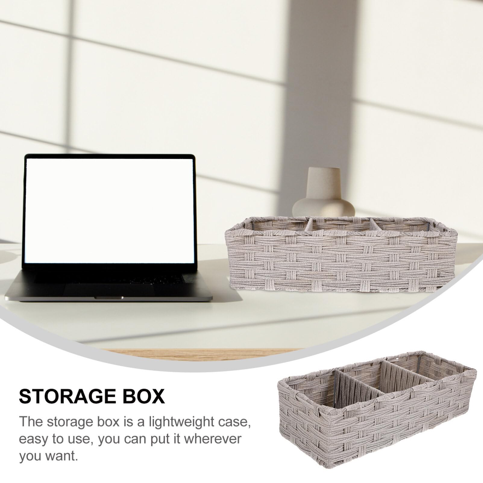 Cabilock Storage Container Woven Storage Basket 3 Compartment Organizer Holder Makeup Organizer Pen Holder Storage Container for Sundries Keys Vanity (Grey) Wicker Basket Wicker