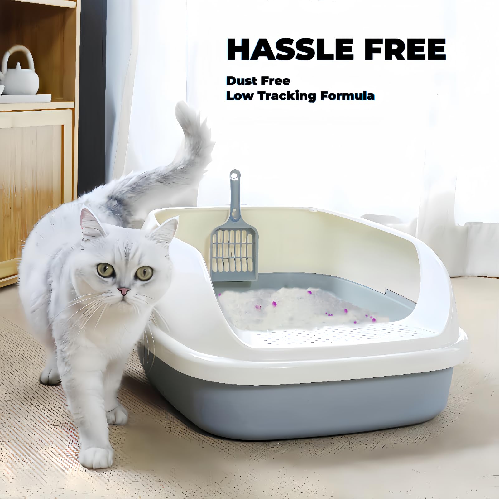 Arena cristalina para gatos, azul sin perfume/aroma a lavanda, 8 libras, 99.9% libre de polvo, no se apelmaza, control de olores, patas suaves, súper absorbente (lavanda)